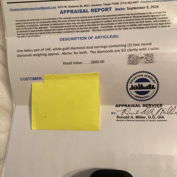 Diamond Stud Earrings .46 ctw - Picture 3 of 4